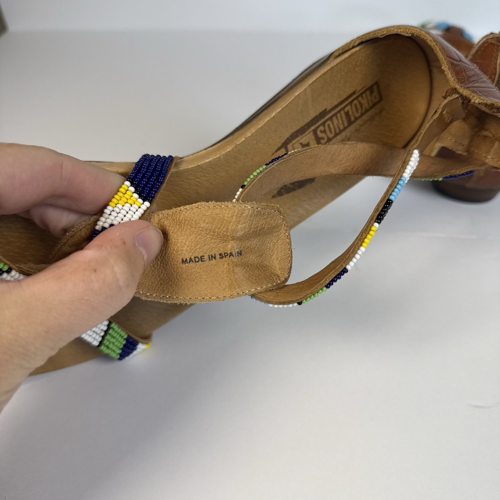 PIKOLINOS 39 / 8.5-9 Alcudias Maasai Hand Beaded Back Zip Leather Flat Sandals - Picture 11 of 12